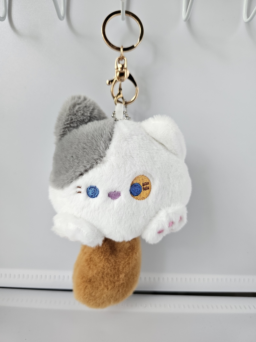 White Plush Cat Keychain